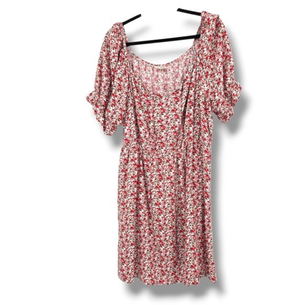 Just Found XL‎ Floral Print Dress Puff Sleeve Square Neck Cottagecore Red